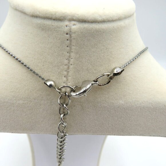 Amber Lucite‎ Bead Necklace Silver Tone 17" Chain Faceted Adjustable Vintage - Picture 4 of 5